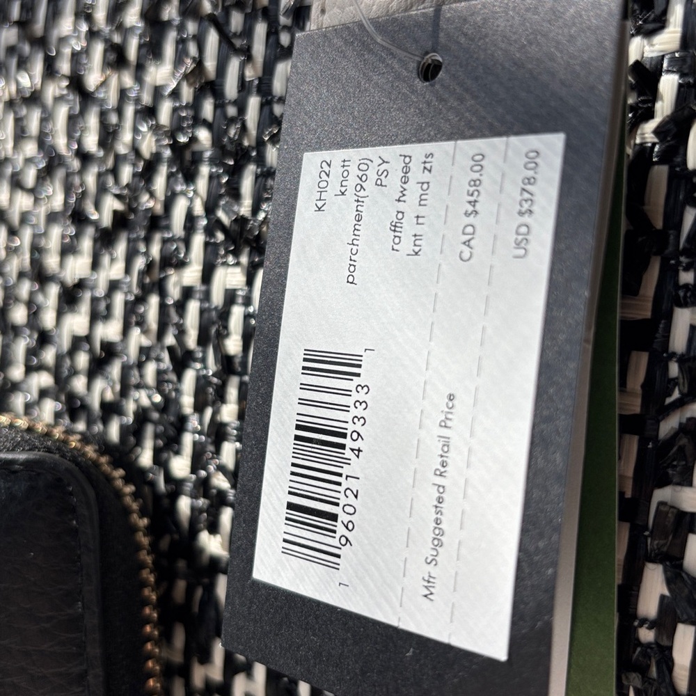 ♠️ KATE SPADE || Knott Raffia Tweed Medium Zip-top Satchel+dustbag, parchment - Picture 14 of 16